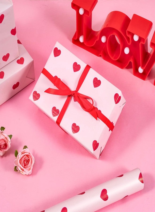 LeZakaa Valentines Wrapping Paper Roll, Pink Red Glitter Heart Design for Romantic Gifts, Wedding, Anniversary, Valentine's Day, Girls Holiday Party, Mini Roll, 17in x 16.4Ft - Image 3